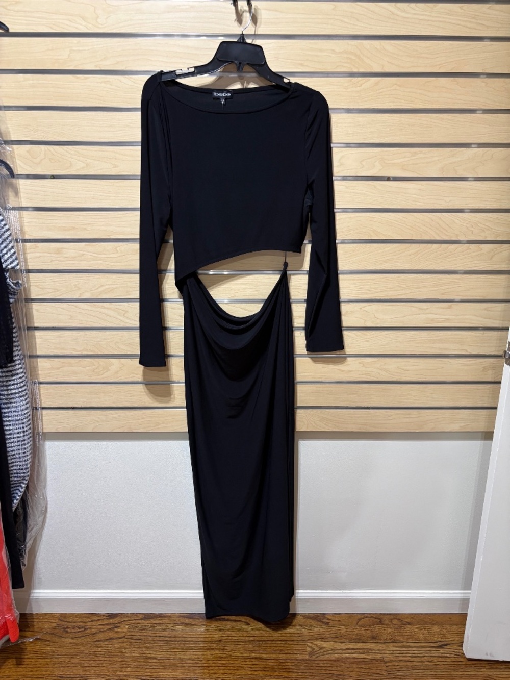 Bebe black long sleeve cut out evening dress size XL